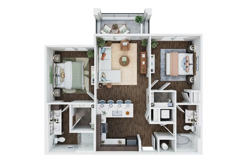 Floor plan for 2 beds, 2 baths, 1096 sqft